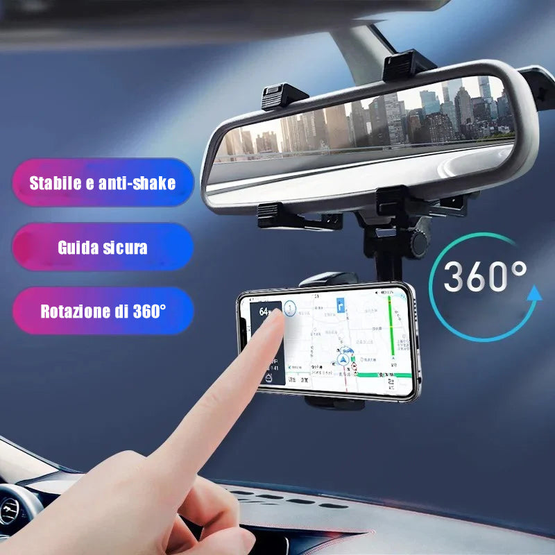 Supporto per telefono ruotabile a 360 gradi nello specchietto dell'auto
